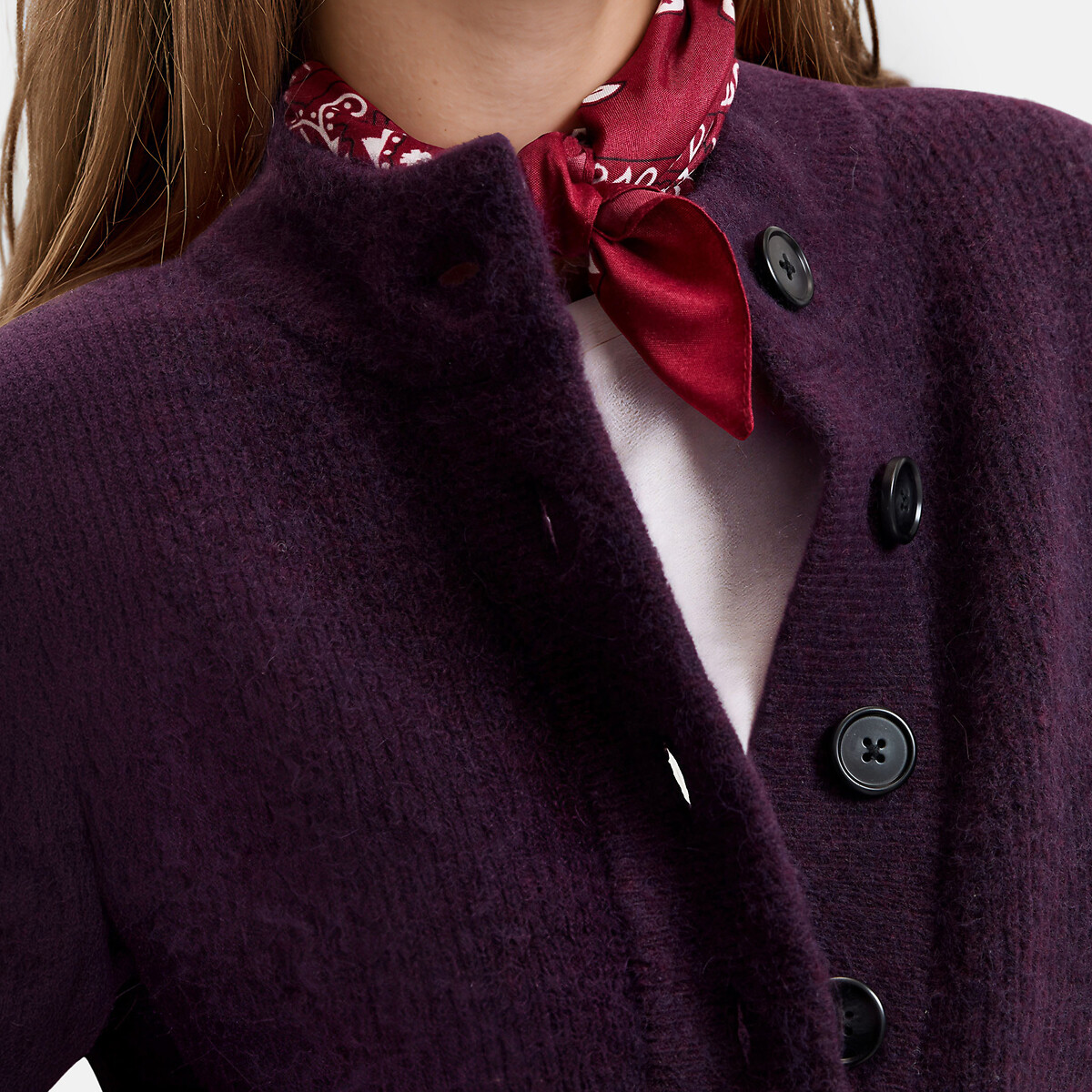 Chaqueta de cuello alto de punto grueso violeta oscuro, LA REDOUTE COLLECTIONS