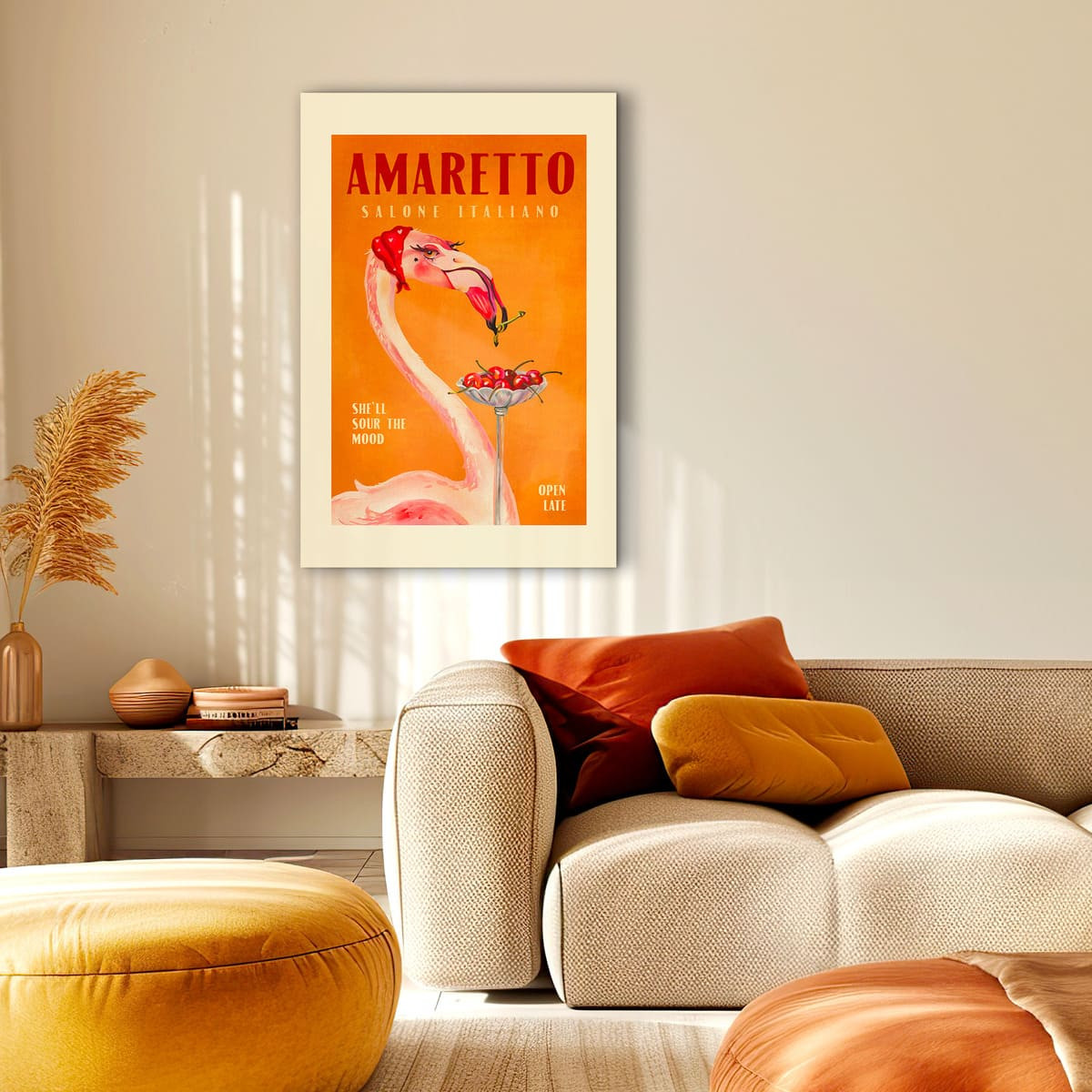Tableau Mural Amaretto Flamant Rose COCKTAIL tableau en verre synthétique, CEANOTHE