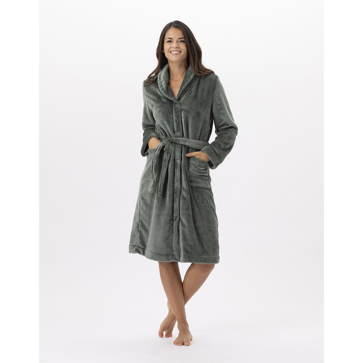 Robe de chambre en peluche flanelle ESSENTIEL H51B vert, LE CHAT