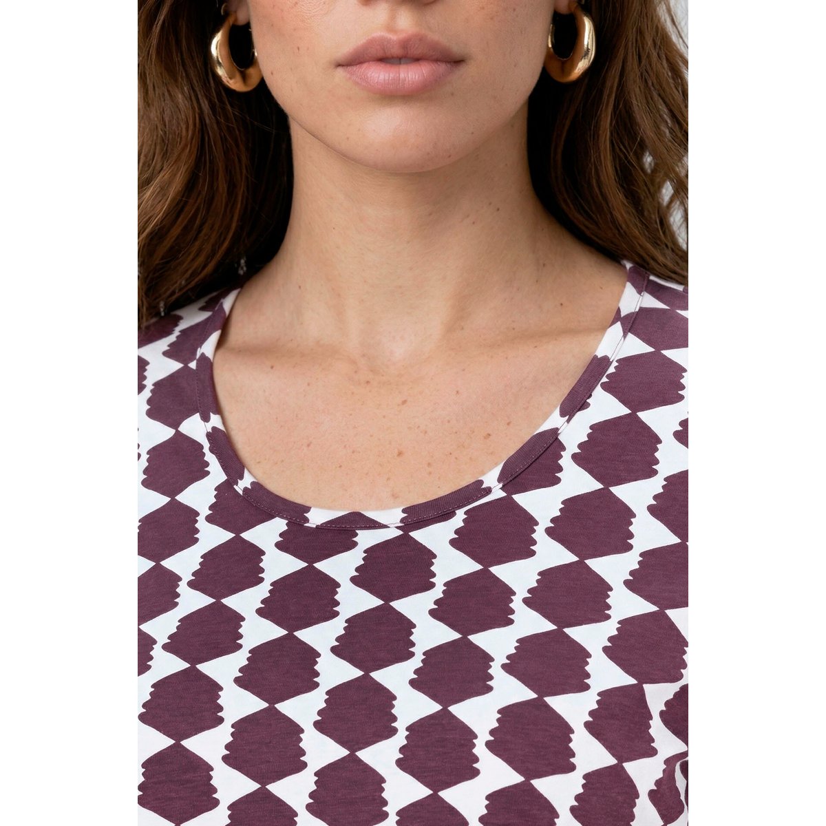 T-shirt long, imprimé graphique, coupe en A brun nougat, ULLA POPKEN