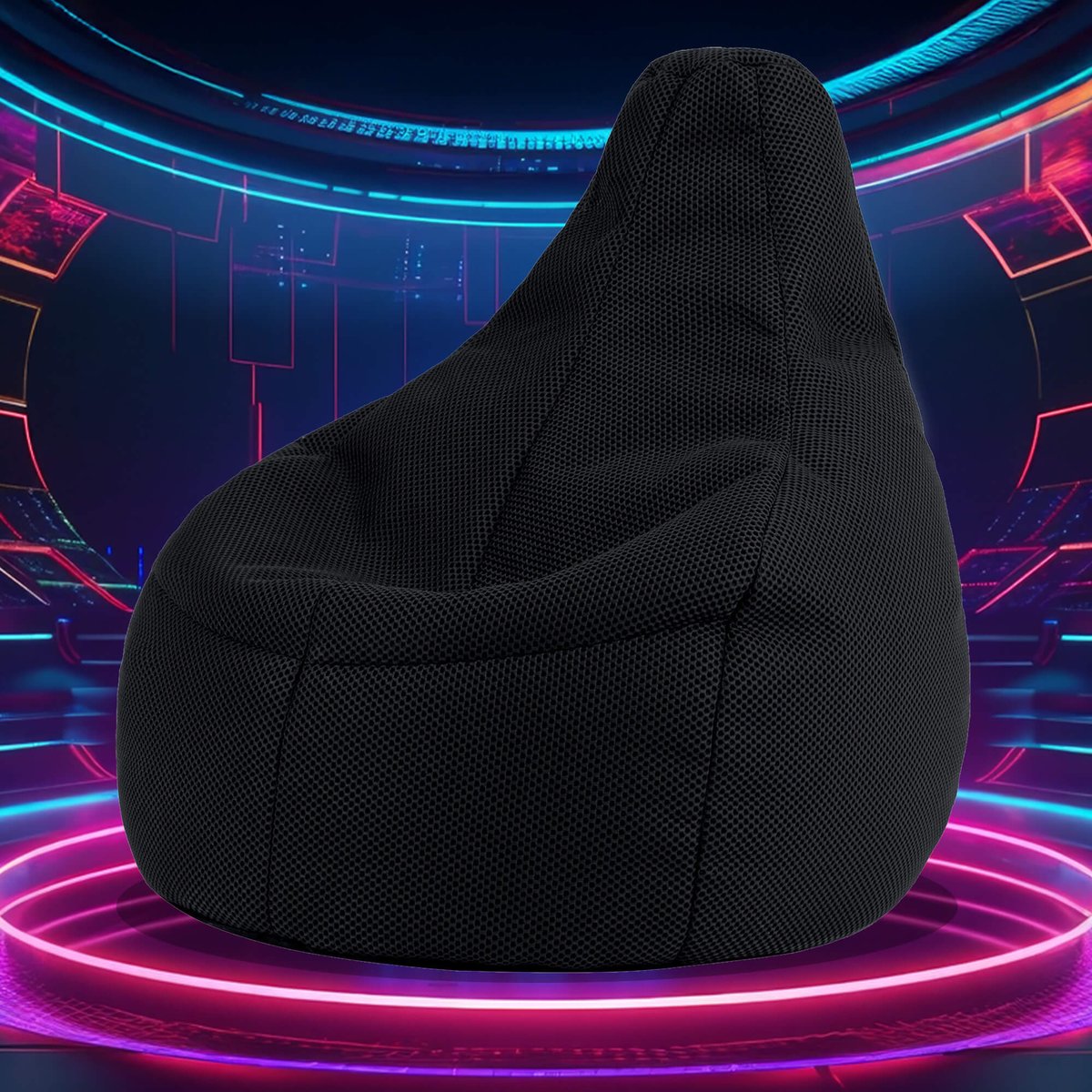 Lot de 2 poufs fauteuils gaming à dossier haut en mesh tech Oeko-Tex® - DALTON noir, ICON