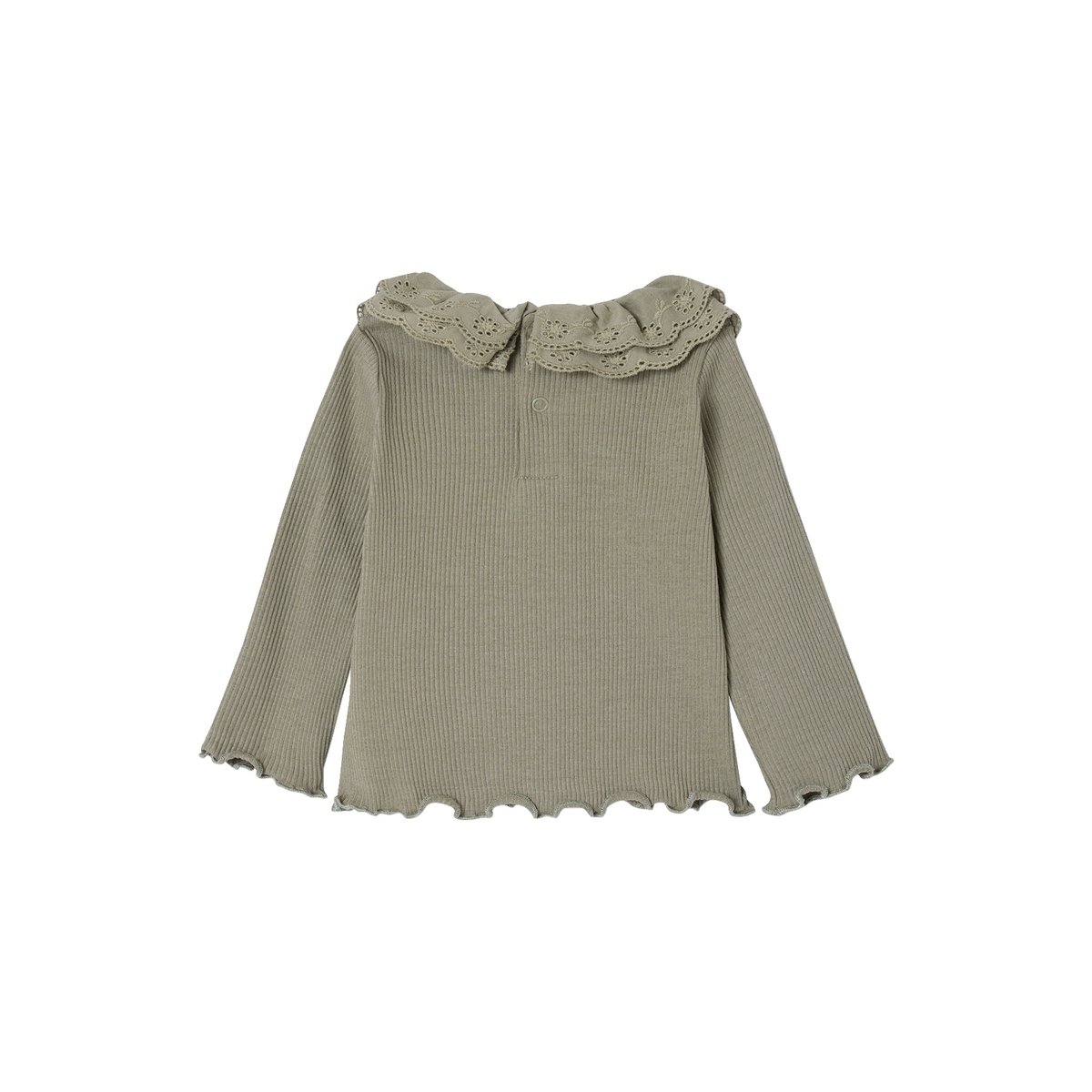 T-shirt bébé manches longues avec collerette brodée kaki, VERTBAUDET