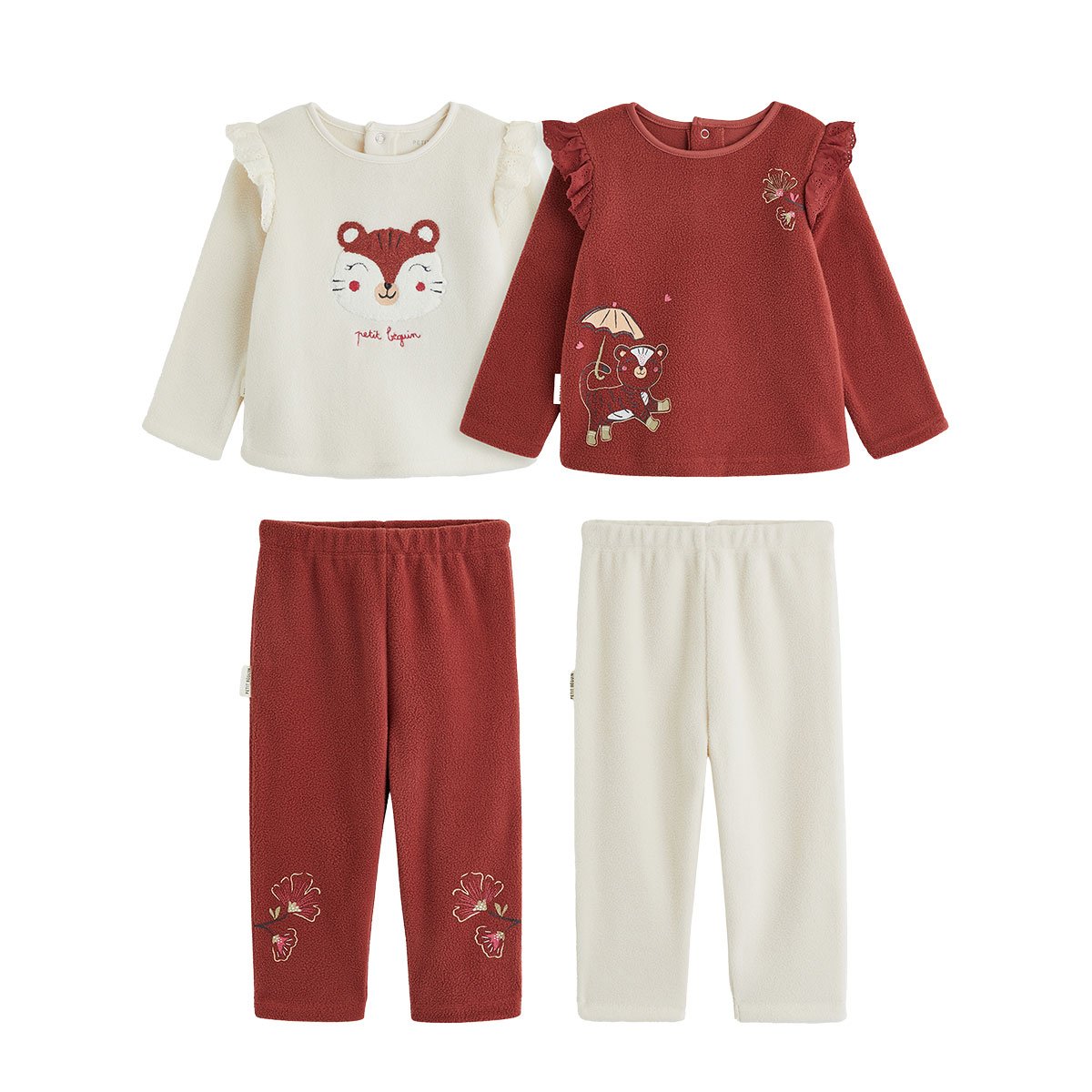 Lot de 2 pyjamas enfant 2 pièces en polaire Léa rose, PETIT BEGUIN