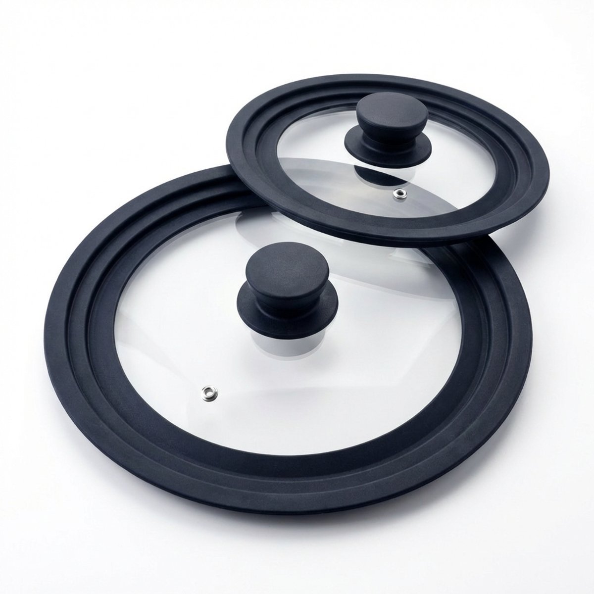 Set de 2 couvercles 16/20 cm et 24/28 cm en verre et silicone noir|transparent, FACKELMANN