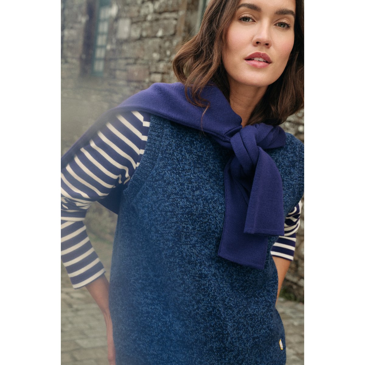 Pull sans manche en laine twilight blue mélangé, ARMOR-LUX