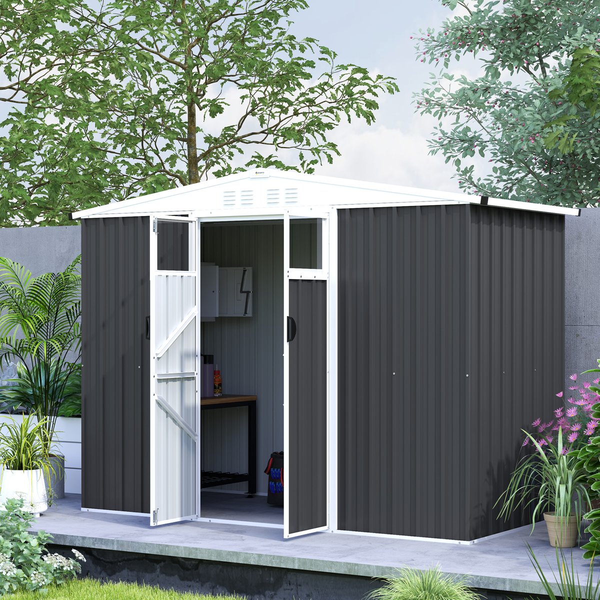Abri de jardin surface 2,7 m² - 2 portes fenêtres évents - tôle d'acier gris, OUTSUNNY