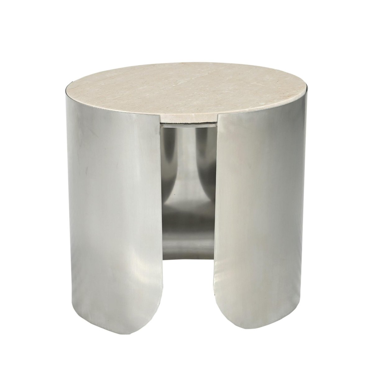 Bout de canapé rond marbre et métal DUOMO beige, PIER IMPORT