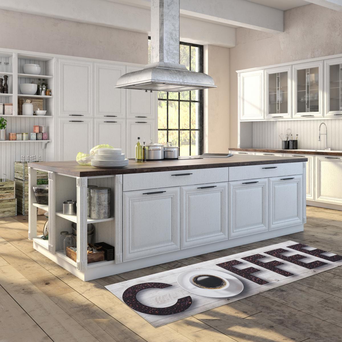 Tapis de cuisine en PVC motif fresque KITCHTA gris, marron, UN AMOUR DE TAPIS