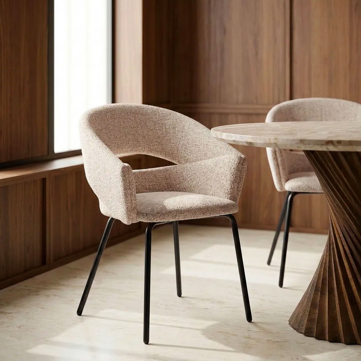 Fauteuil design tissu beige et métal noir 59x61x82cm beige, WADIGA