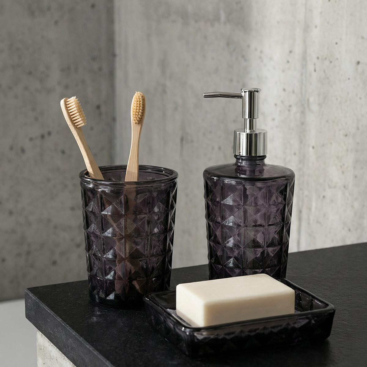 Porte-savon en verre recyclé KRYSTAL anthracite, SENSEI MAISON