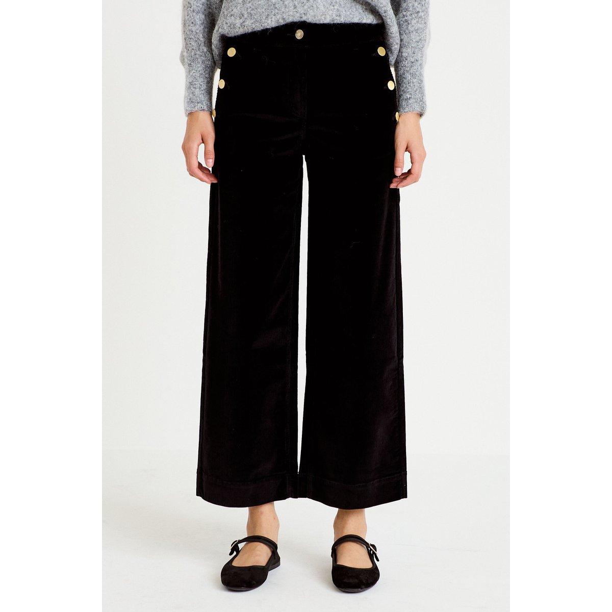 Pantalon bootcut taille haute velours noir, CACHE CACHE