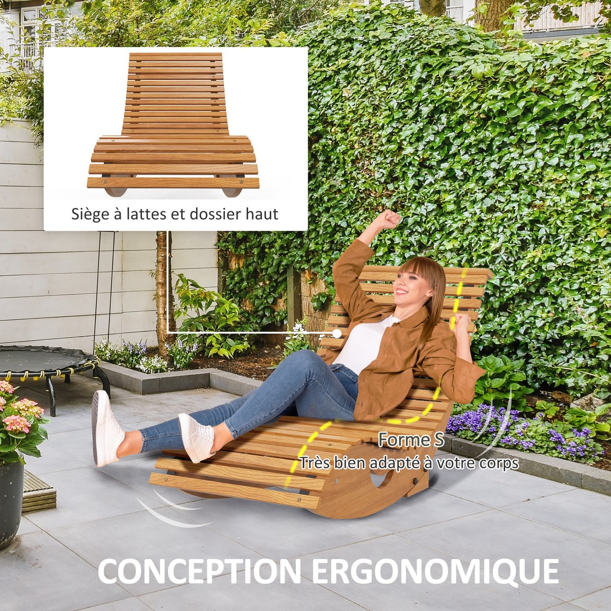 Fauteuil à bascule Bois Bois de teck couleur teck, OUTSUNNY