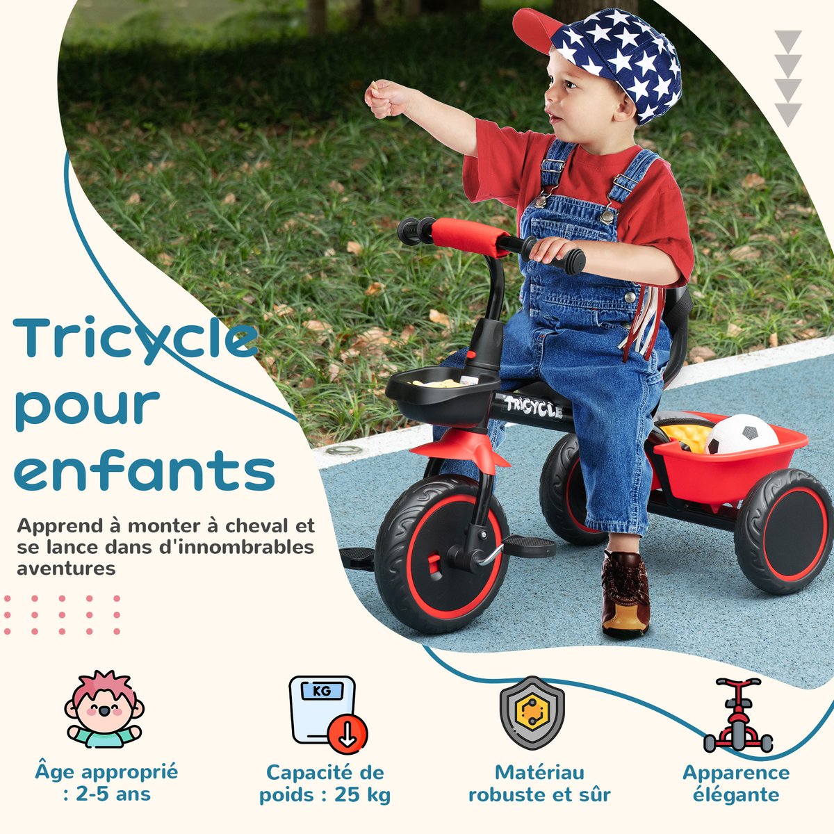 Tricycle pour enfants PP Rouge rouge et noir, AIYAPLAY