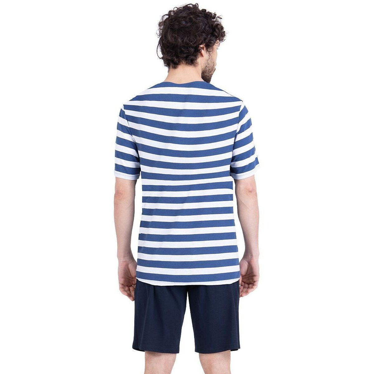 Pyjashort rayé, col rond bleu/bleu marine, ATHENA