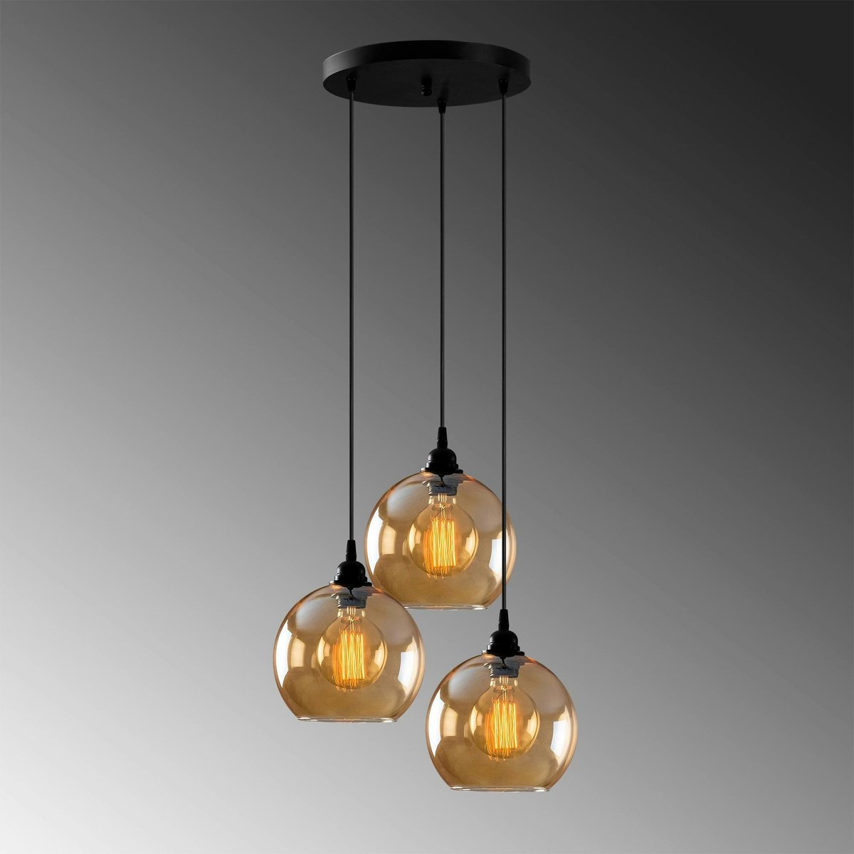 Suspension grappe moderne en verre doré, 3 globes SIVAS ambre, PIER IMPORT