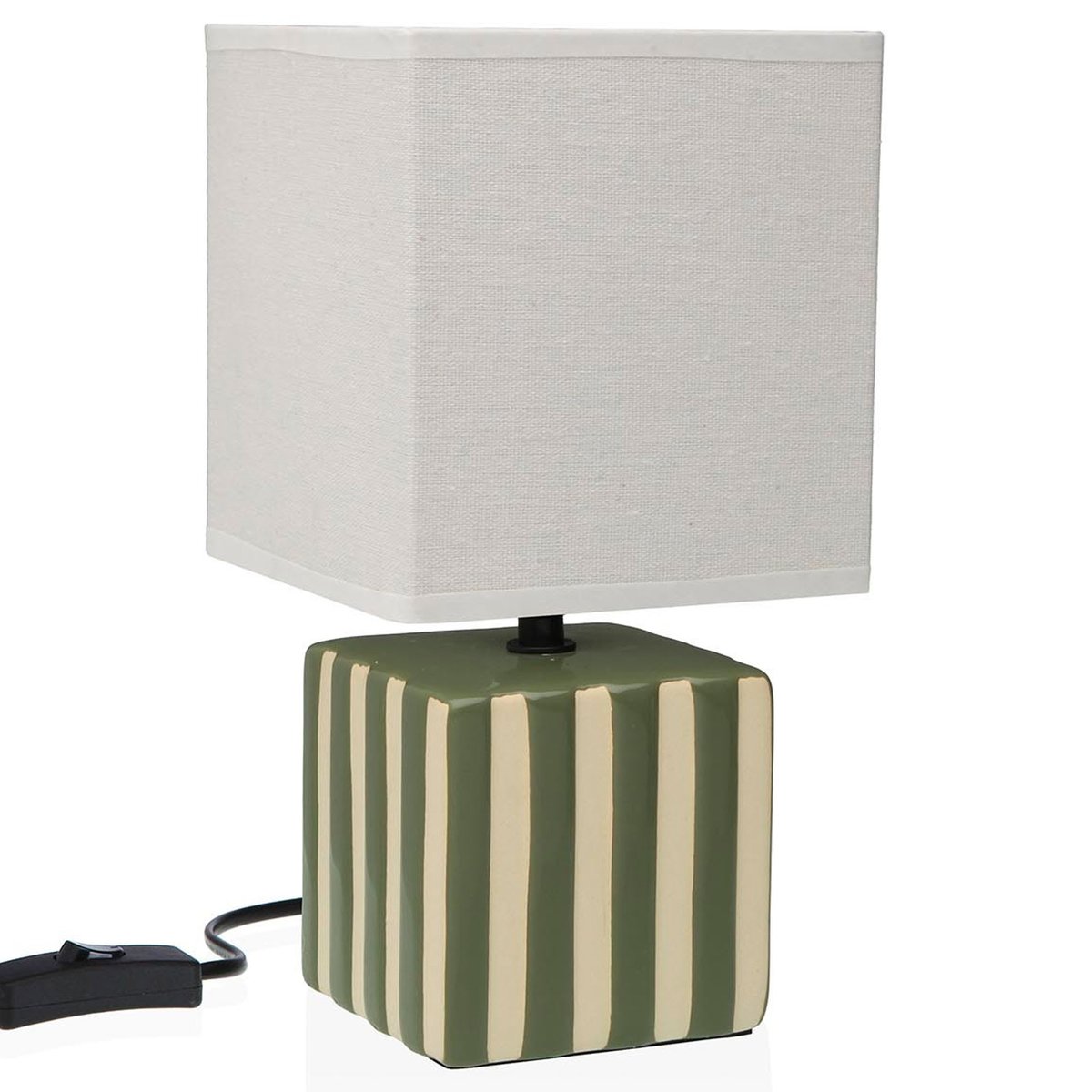 Lampe à poser carrée en céramique rayée verte et beige 14x14x27.5cm vert, VERSA