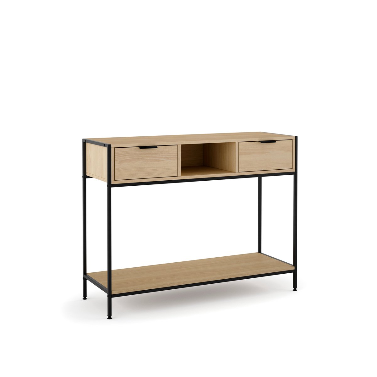 Console 2 tiroirs en placard et métal, ZENN chêne-gris graphite, HISPANOHOGAR