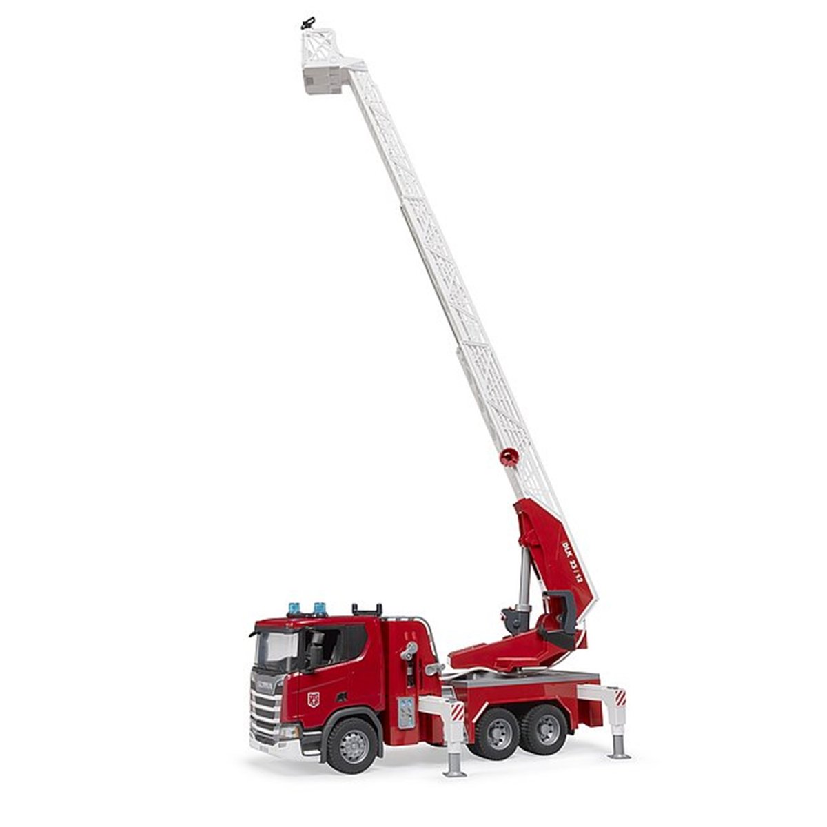 Scania Super 560R Pompiers avec échelle pivotante, pompe à eau et module Light & Sound rouge, BRUDER