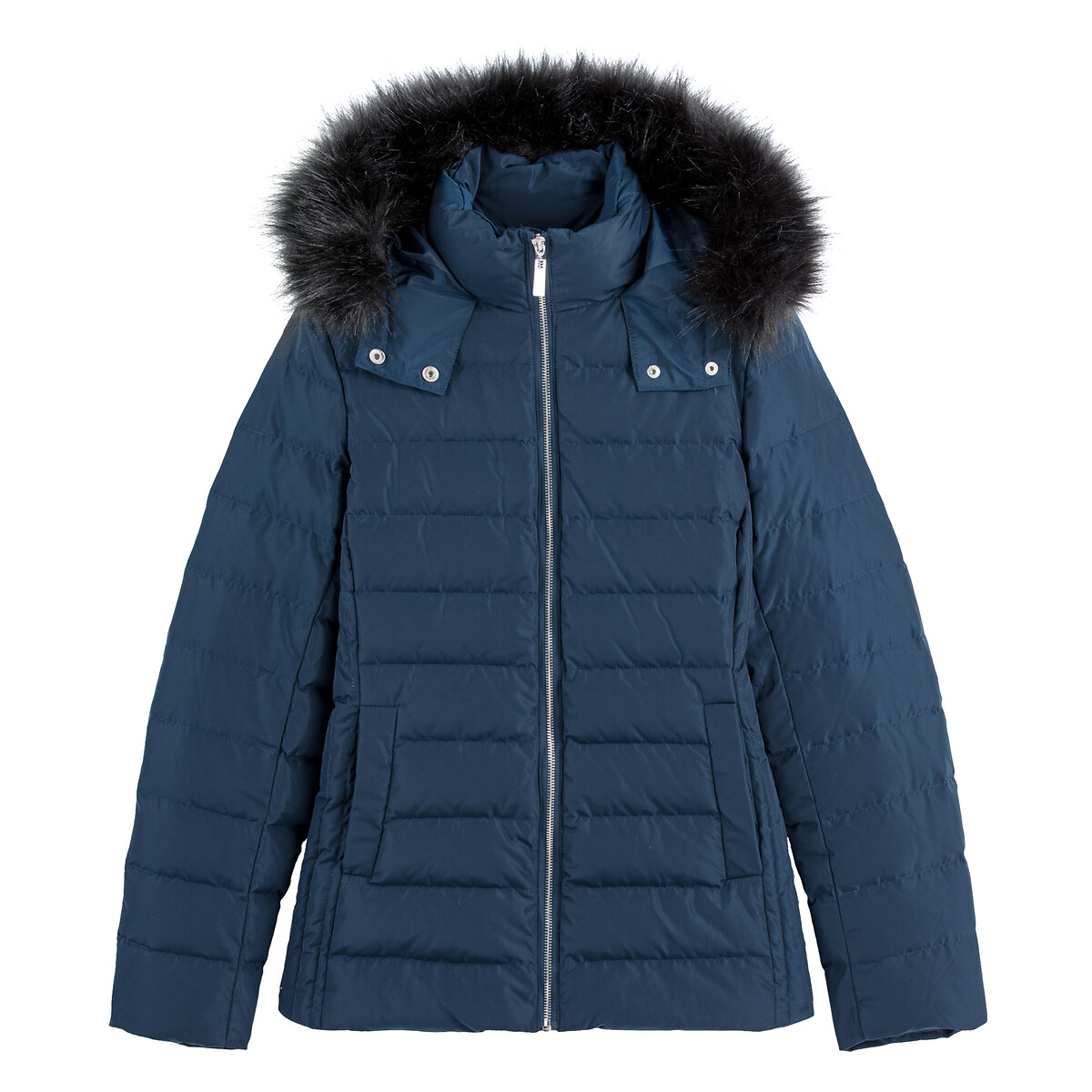 Short Hooded Padded Jacket with Belt midnight blue, LA REDOUTE COLLECTIONS