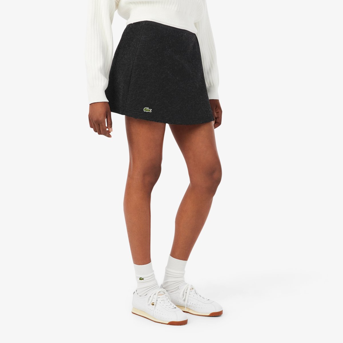 Jupe portefeuille courte maille bouillie gris-el6, LACOSTE