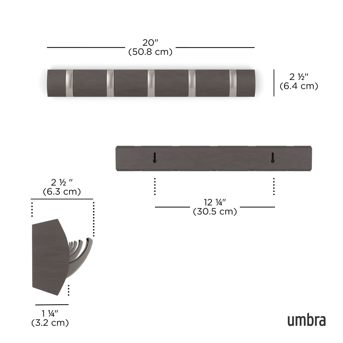 Portemanteau mural bois  FLIP bois flotté foncé, UMBRA