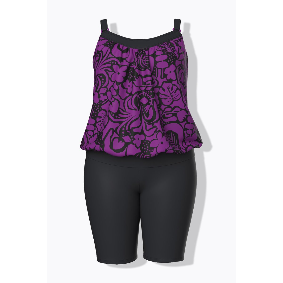 Tankini avec short, motif à fleurs noir, ULLA POPKEN