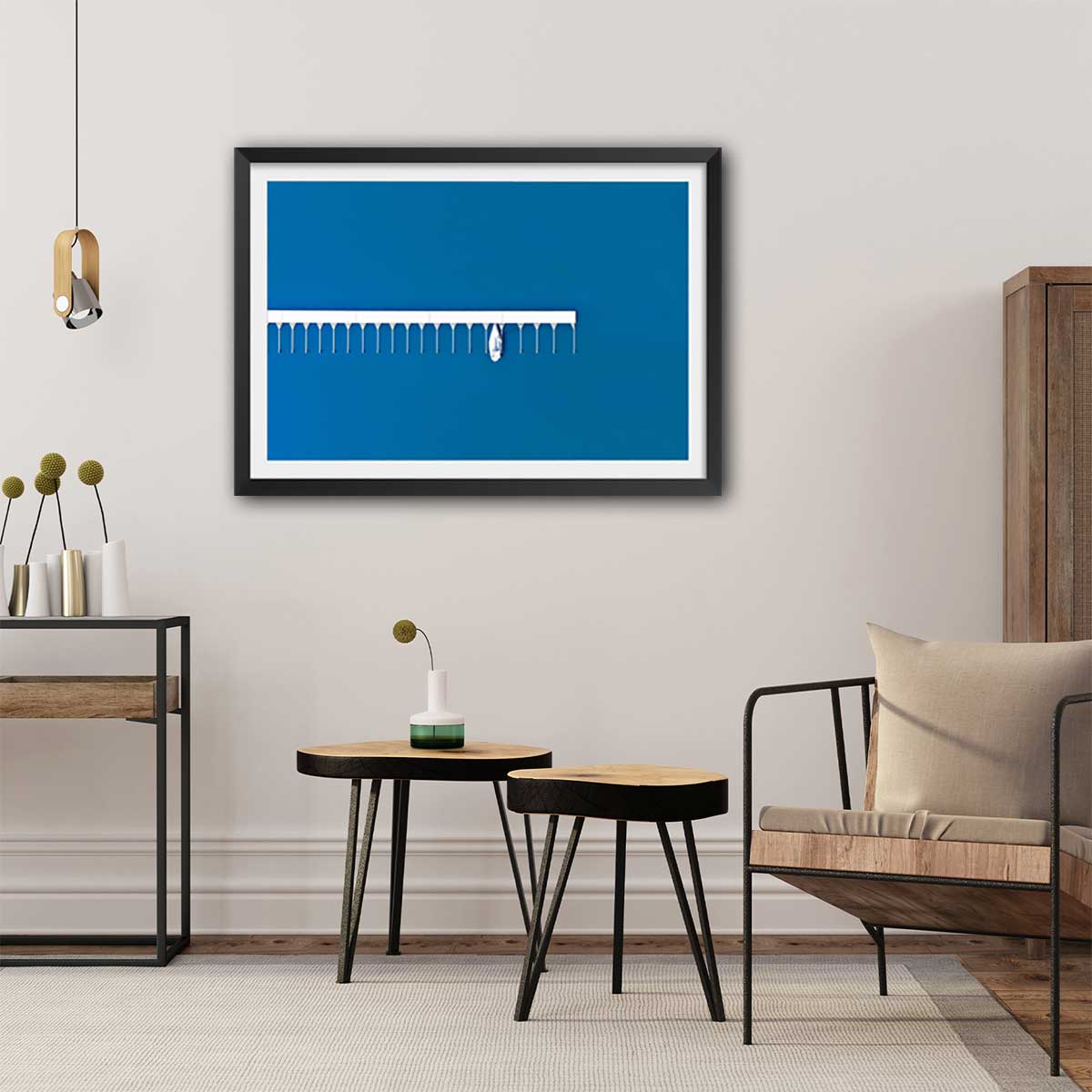 Poster deco mer embarcadère affiche + cadre en bois - noir, HEXOA