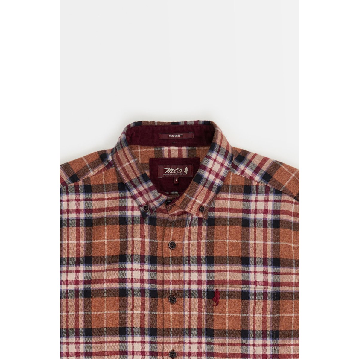 Chemise à carreaux à col boutonné chocolat, MCS
