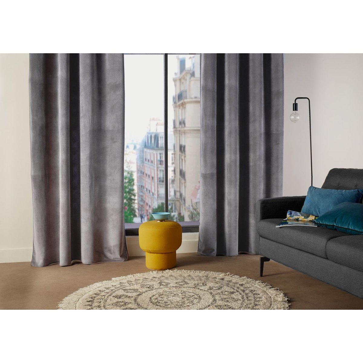 Lot de 2 rideaux à 8 œillets LILOU gris foncé, TOILINUX