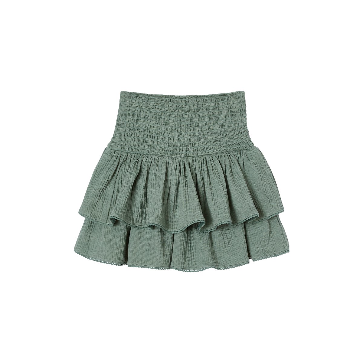 Jupe à volants taille smockée vert sauge, VERTBAUDET