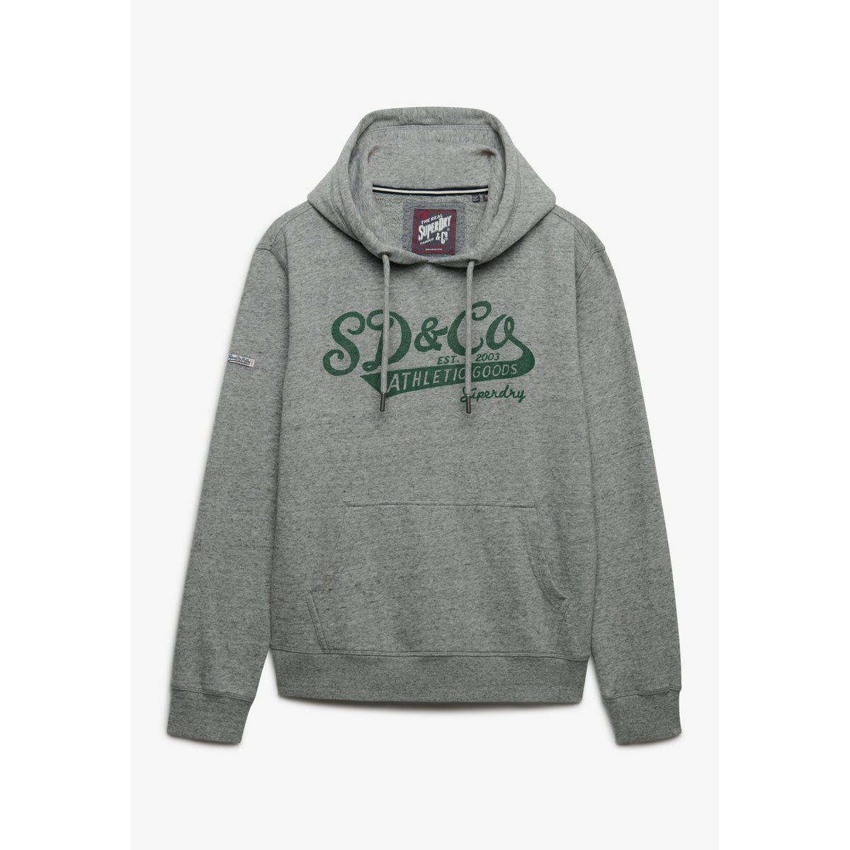 Sweat à capuche Vintage Script gris athlétique chiné, SUPERDRY