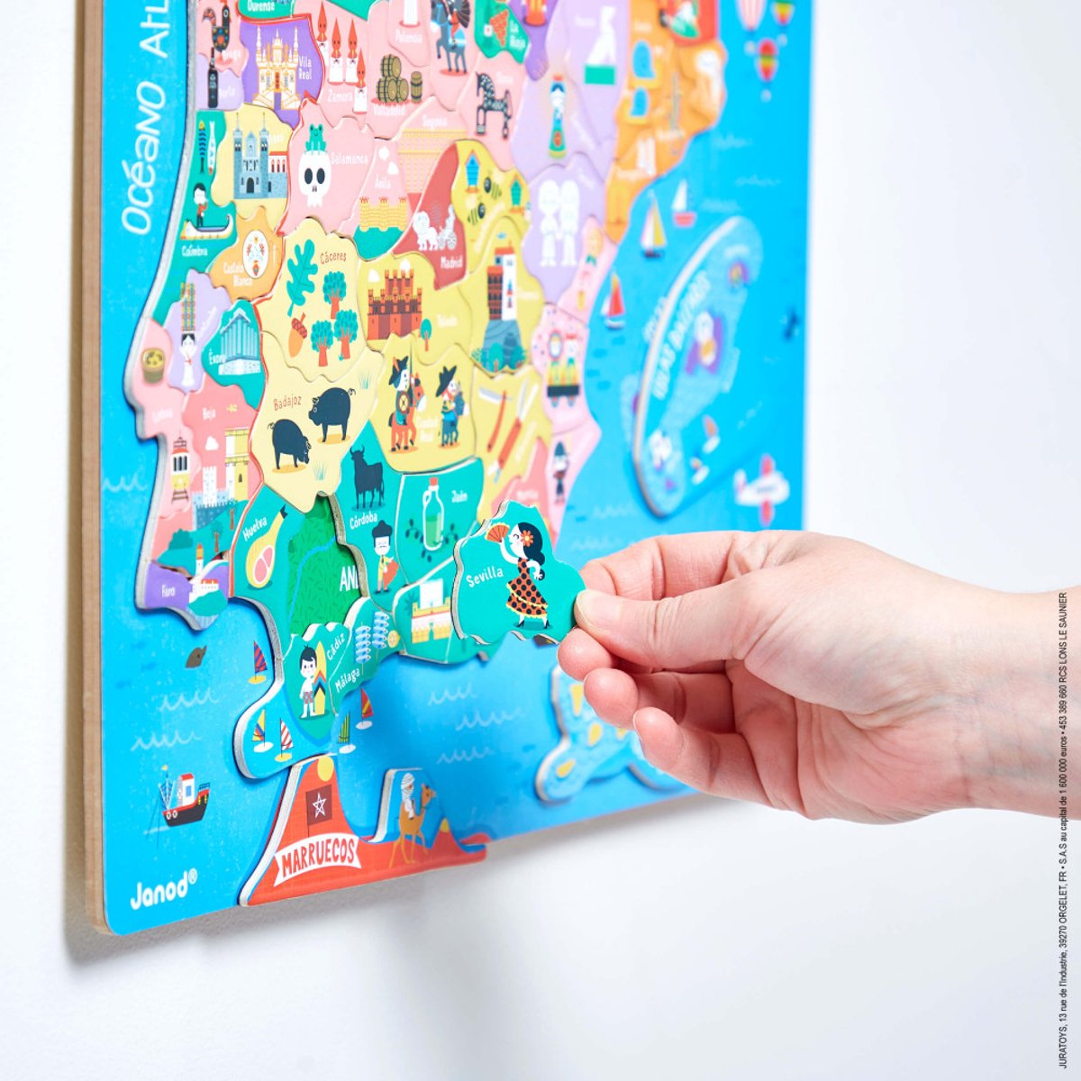 Puzzle carte Péninsule Ibérique magnétique bleu, JANOD