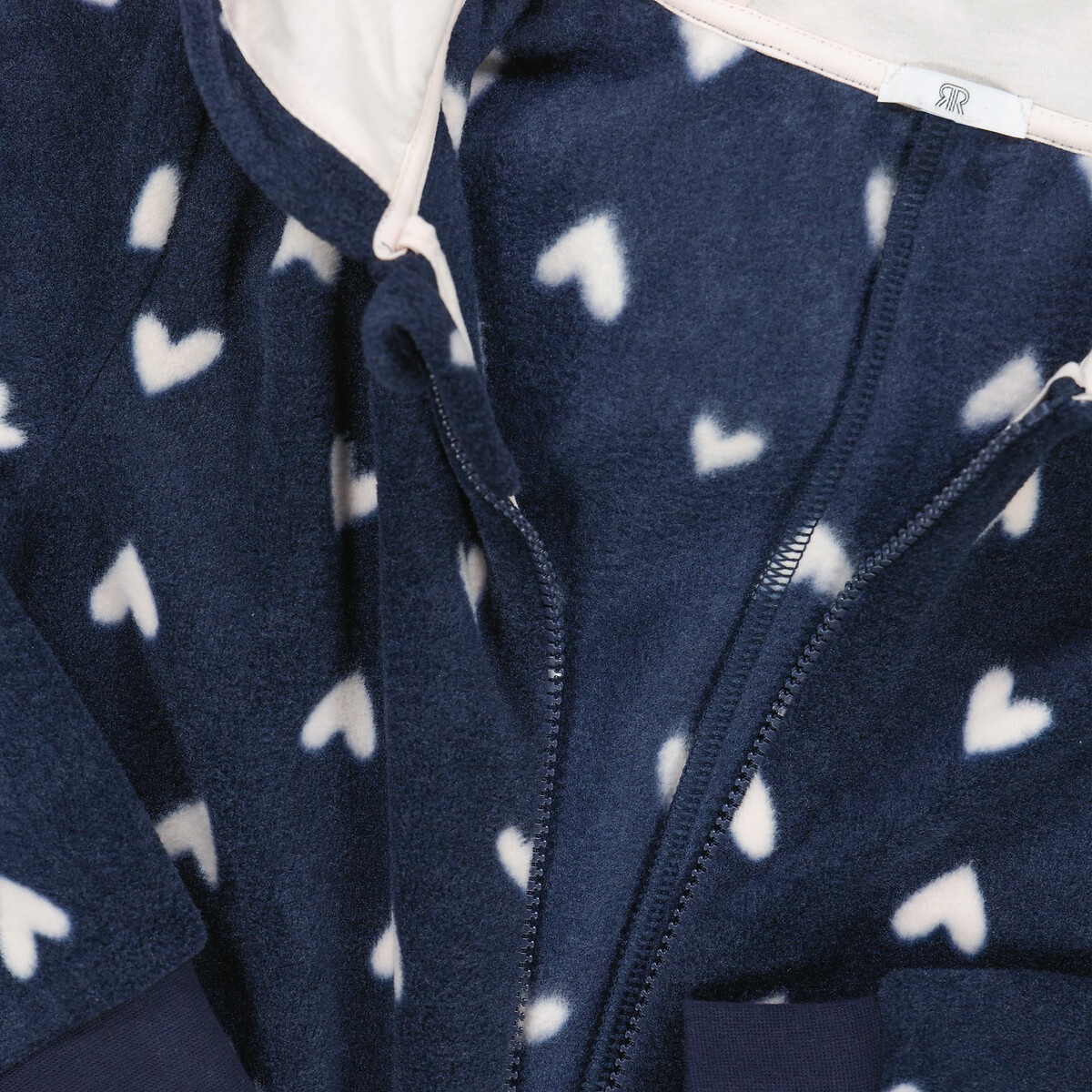 Surpyjama à capuche polaire, imprimé coeurs bleu marine, LA REDOUTE COLLECTIONS