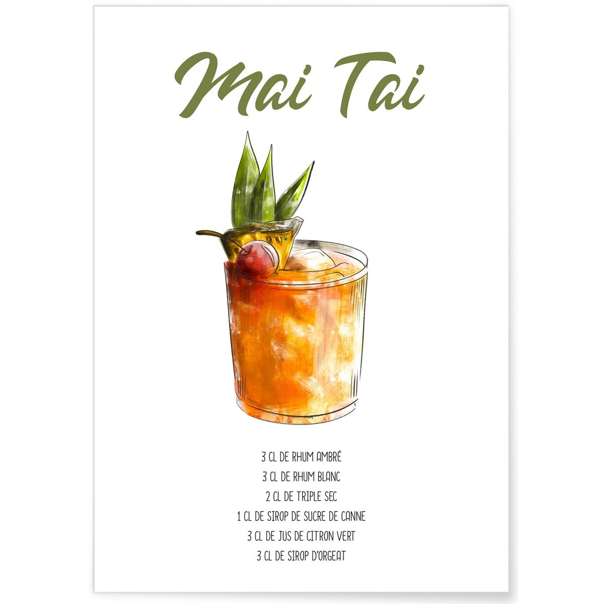 Affiche Cocktail Mai Tai blanc, L'AFFICHERIE