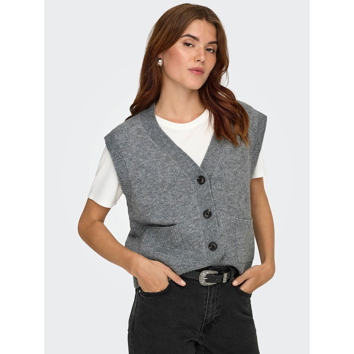 Gilet sans manches col v gris, JDY