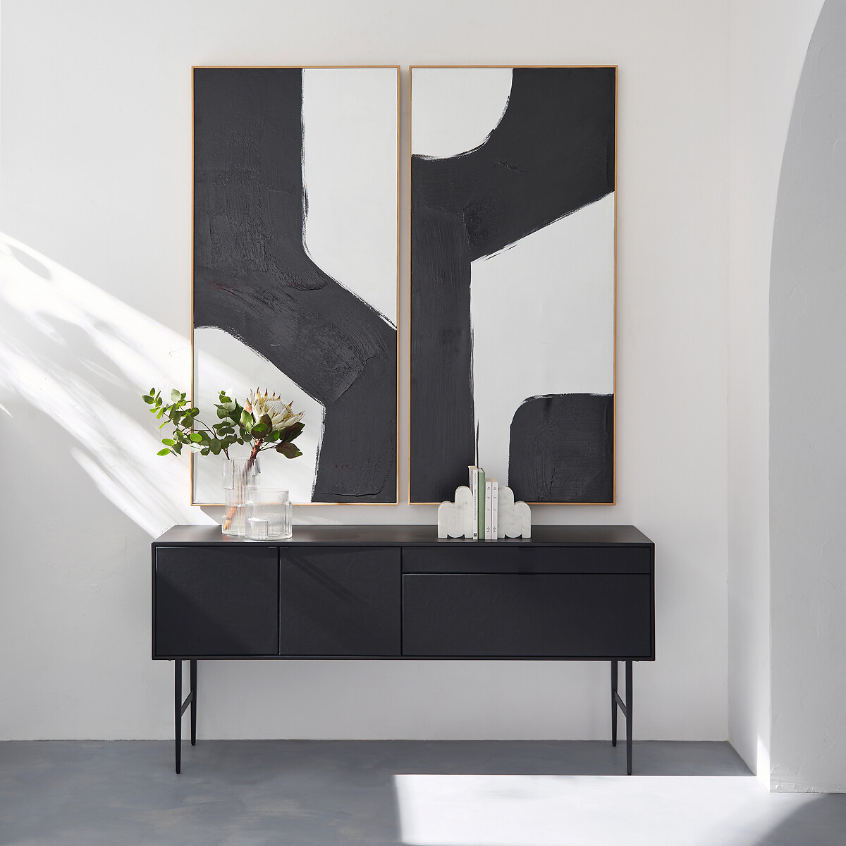 Buffet enfilade métal acier et cuir, Réalto noir, AM.PM