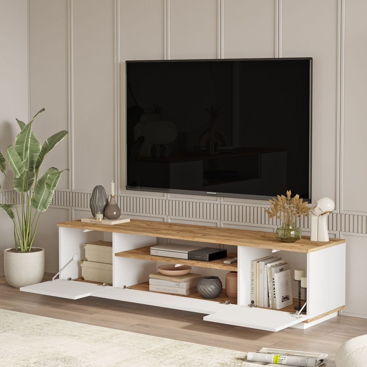 Ensemble meuble TV et table basse - RAVIA blanc & bois, HOMIFAB