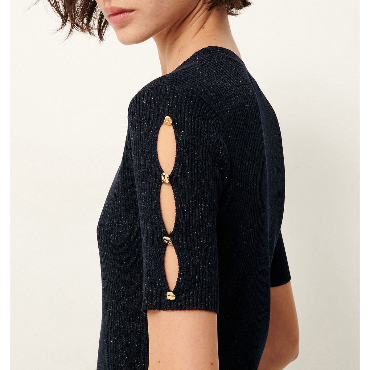 Glanzende tricot midi-jurk Little TIM zwart, SESSUN
