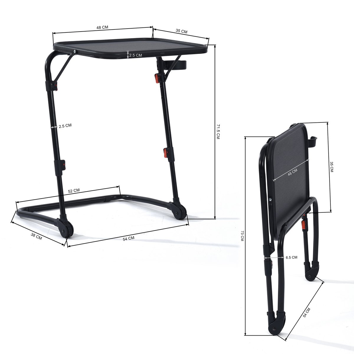Bout de canapé pliable et réglable en hauteur en plastique et acier, BASELINE noir, MEUBLES COSY