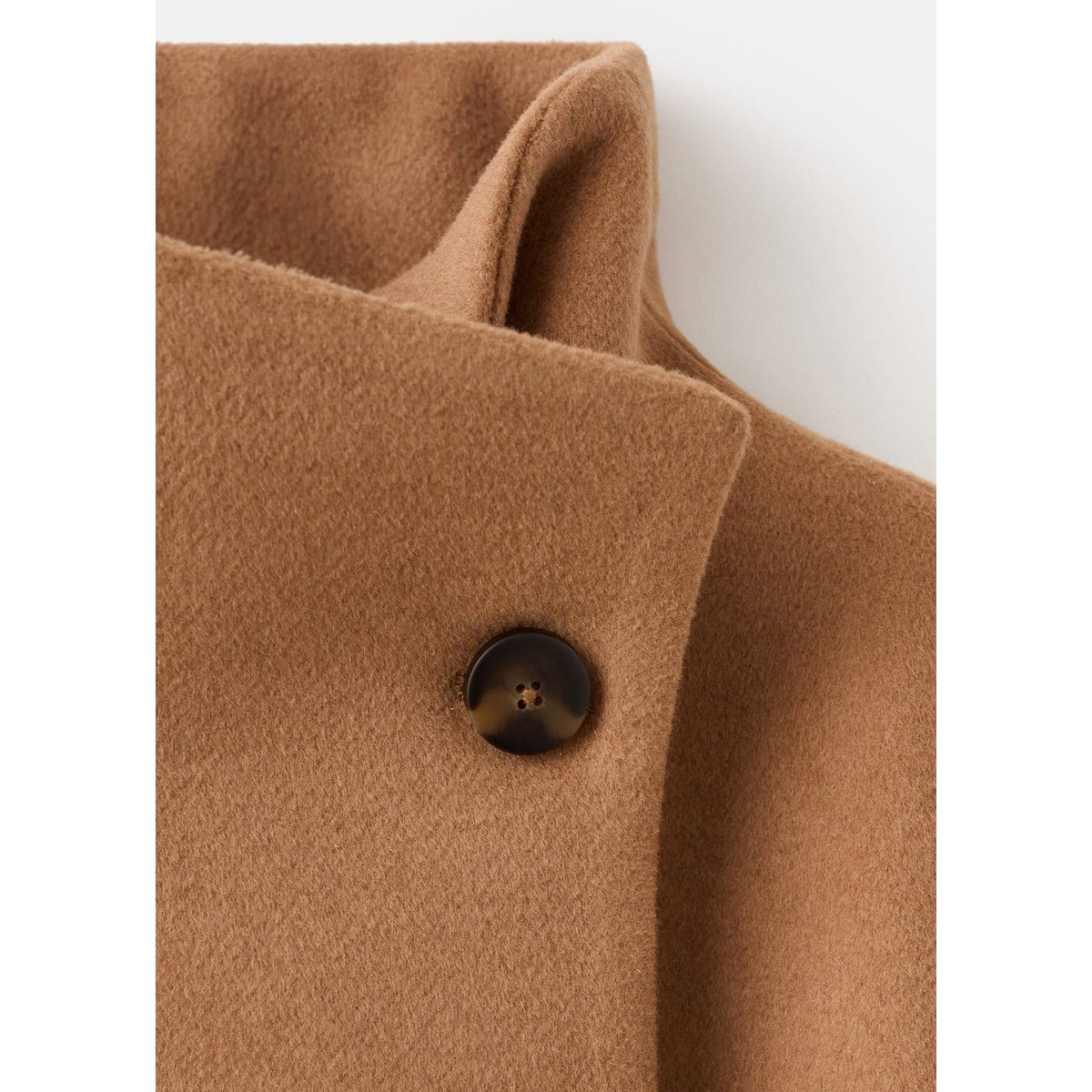 Manteau laine mélangée col cheminée marron moyen, MANGO