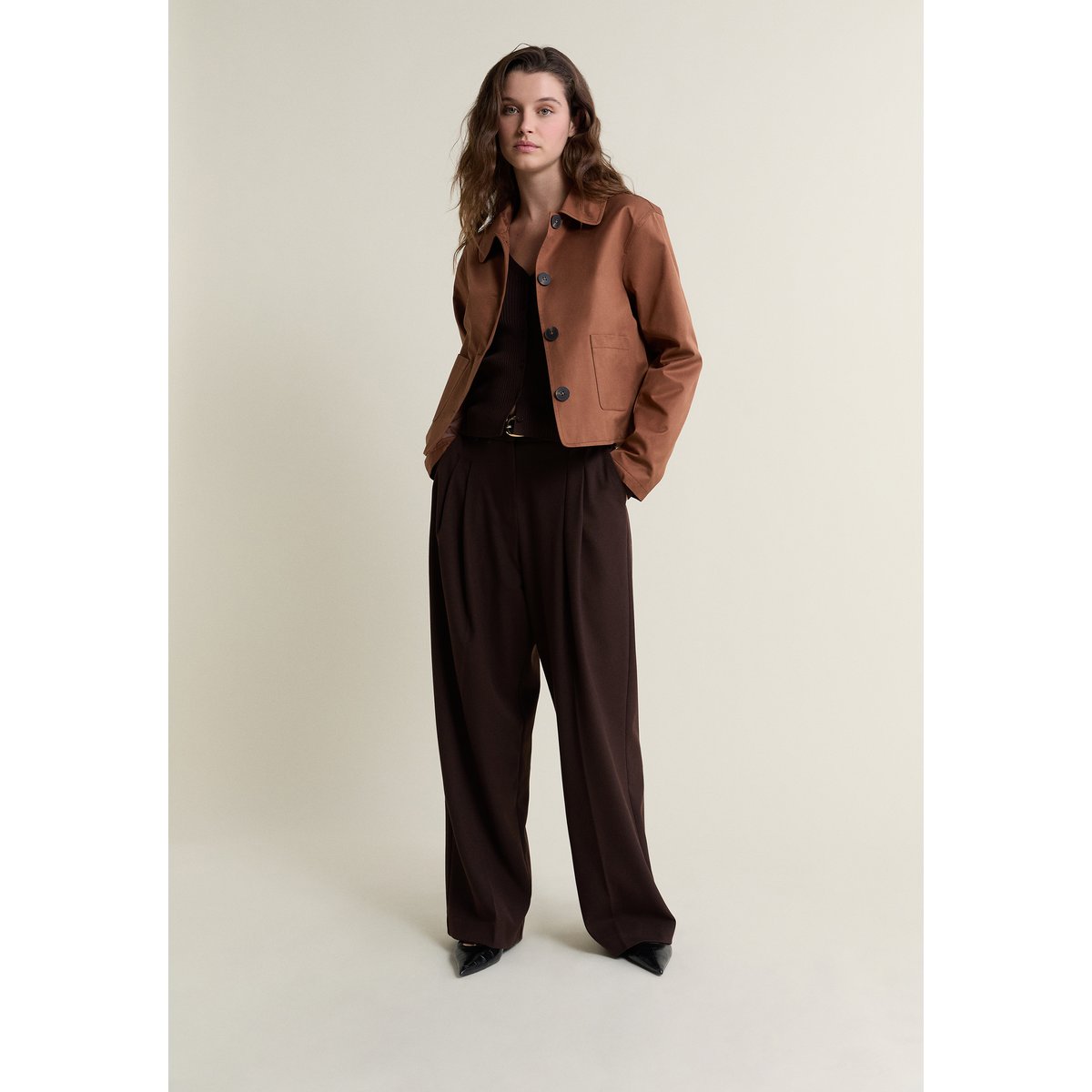 Veste courte avec coton VERA chocolat, ETAM