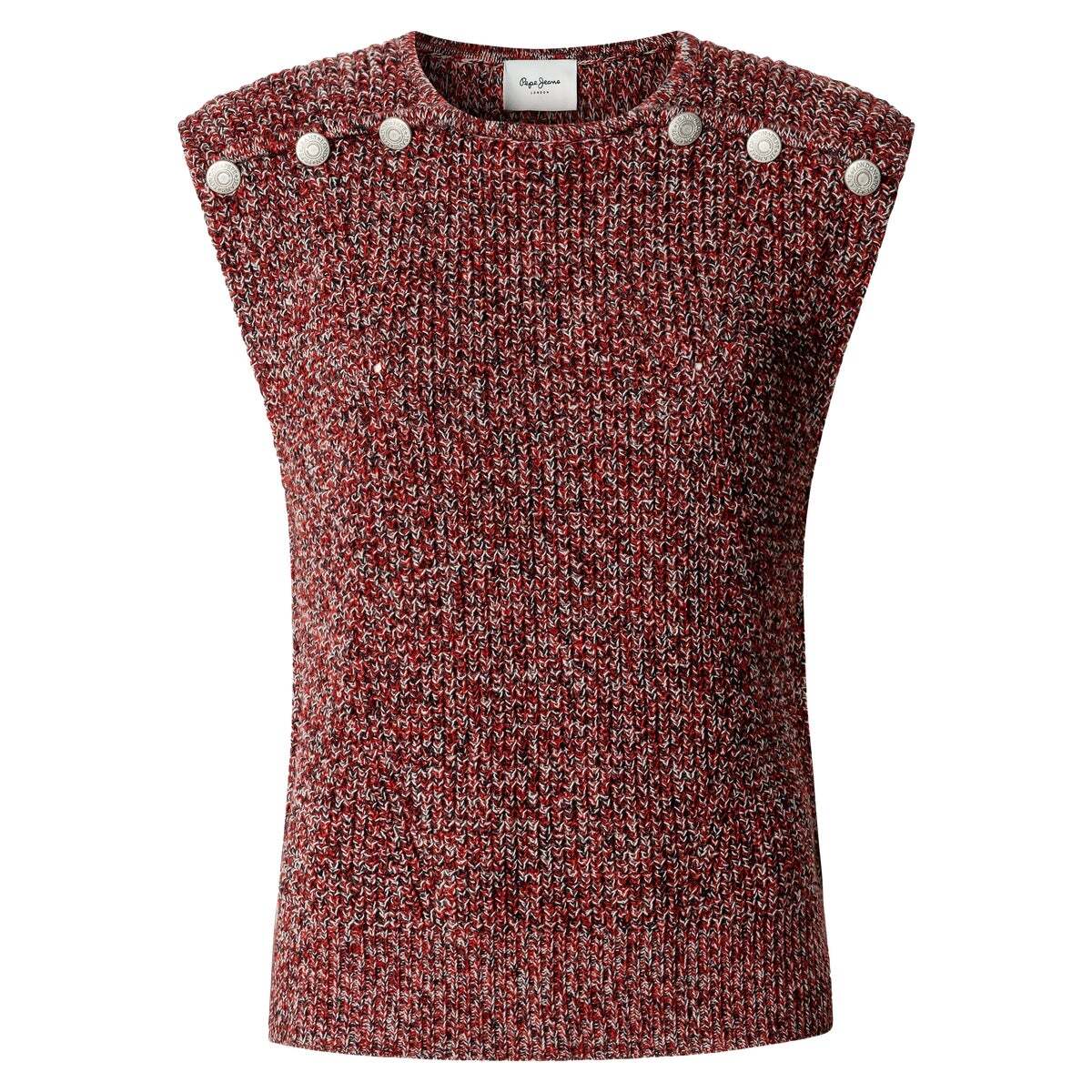 Pull Mouliné Sans Manches rouge baie, PEPE JEANS