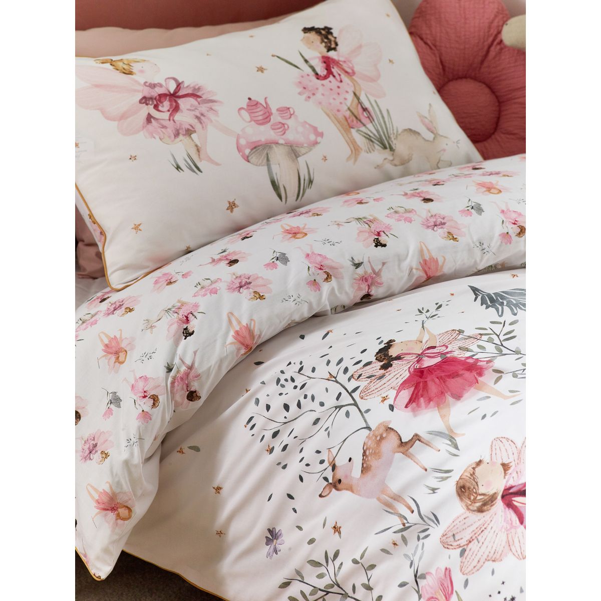 Parure de lit imprimée en polycoton forêt des fées blanches, NEXT