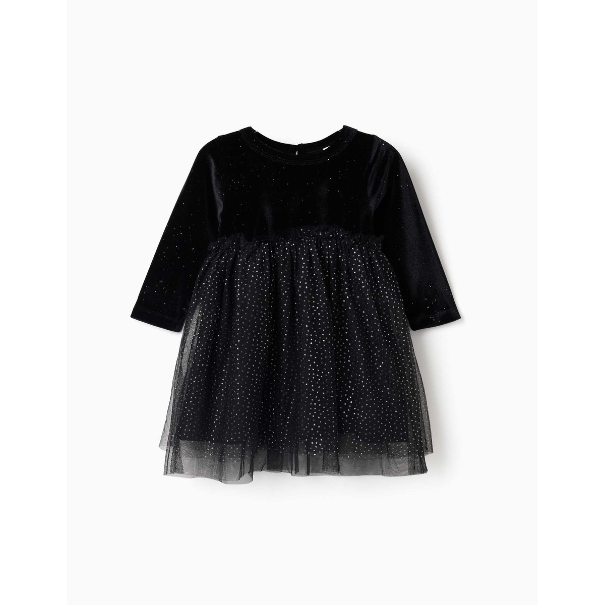 Robe à manches longues en velours et tulle avec fil textile noir, ZIPPY