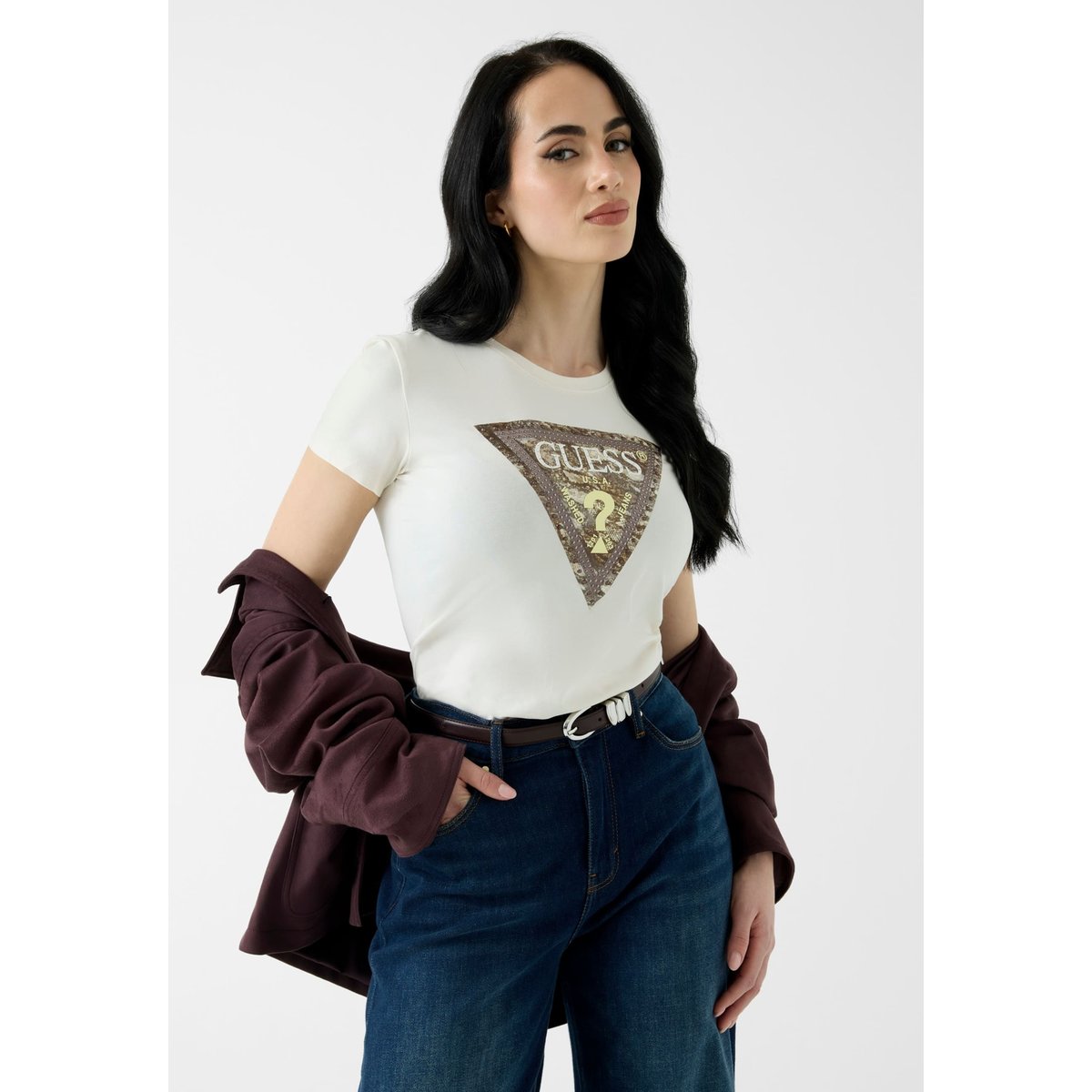 T-Shirt Avec Logo Imprimé crème, GUESS