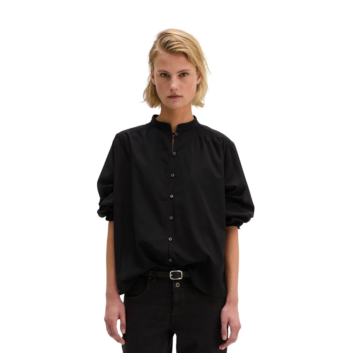 Blouse relaxed en voile de coton doux noir, MARC O'POLO
