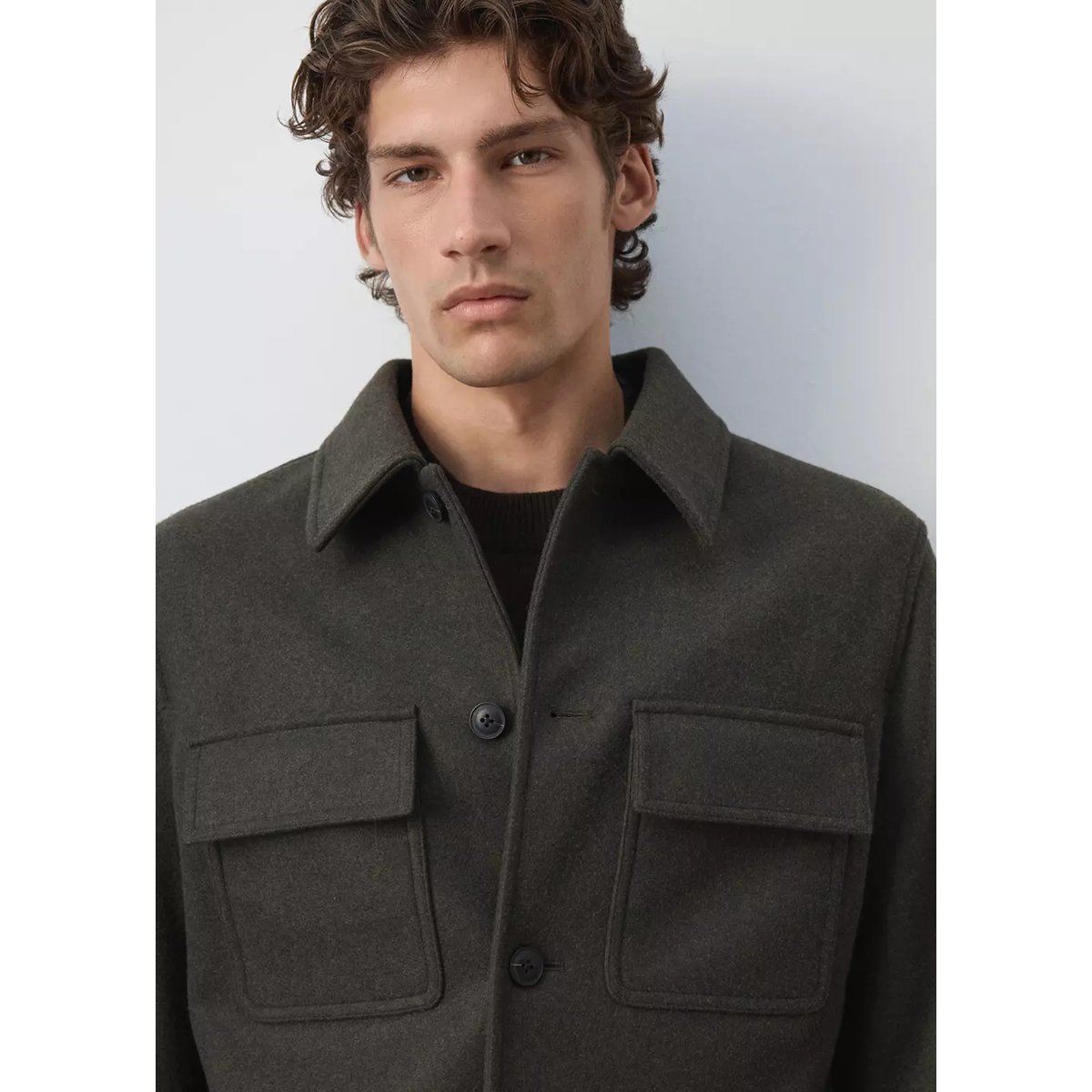 Veste en flanelle avec poches vert foncé, MANGO MAN