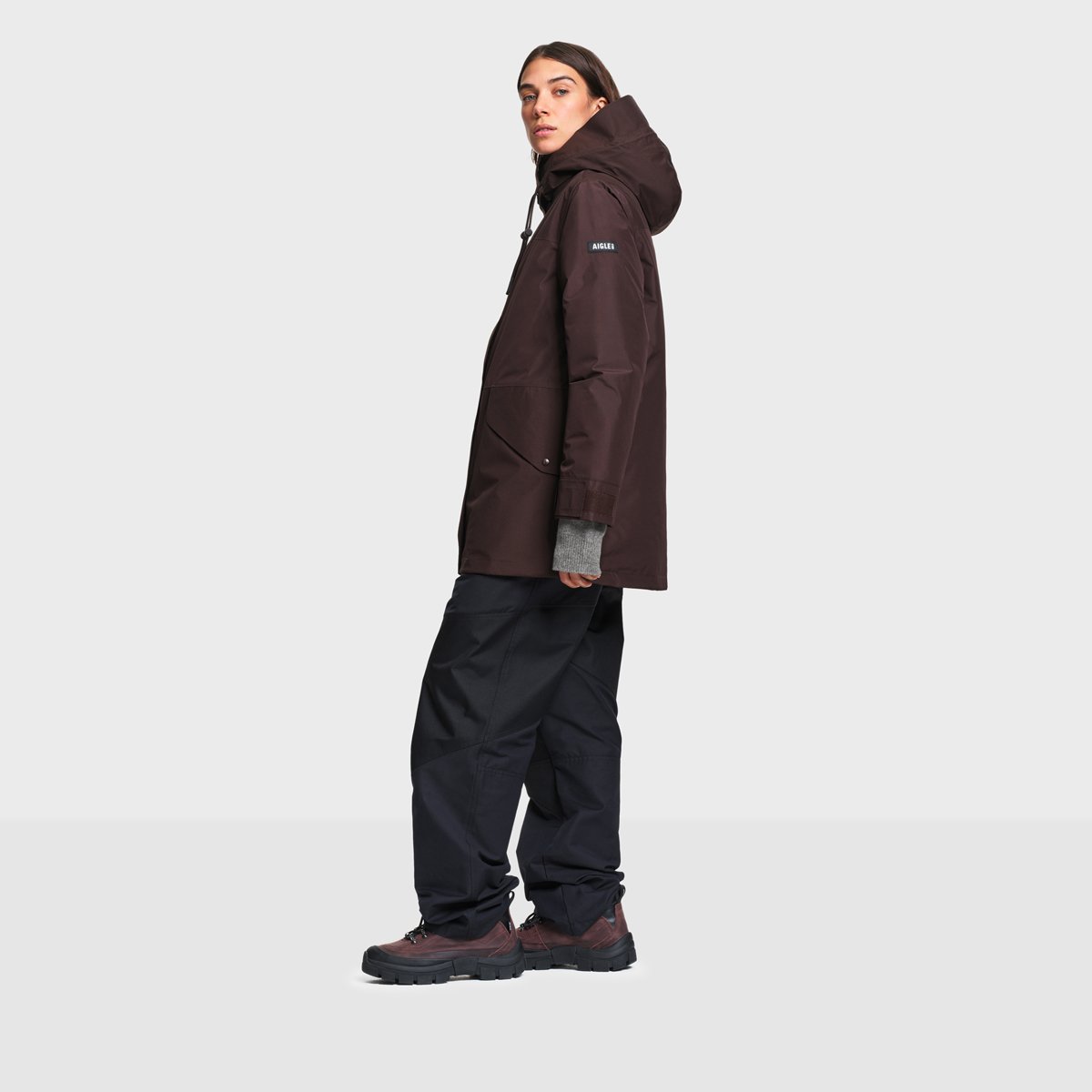 Parka mi-longue matelassée imperméable GORE-TEX choco, AIGLE