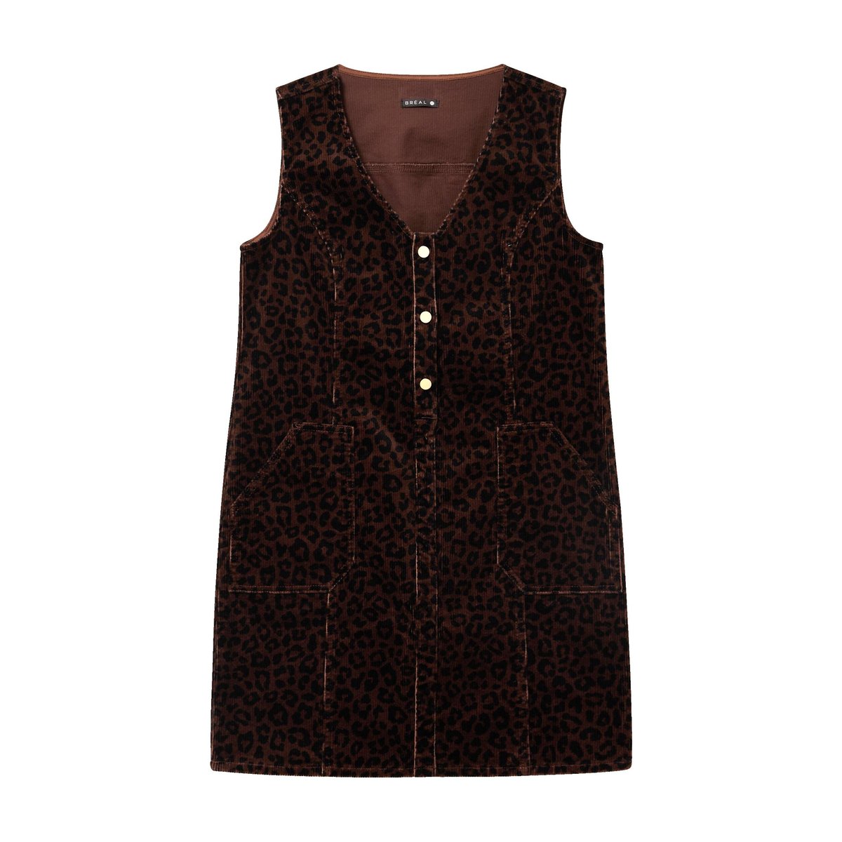 Robe droite courte sans manches velours marron cognac, BREAL