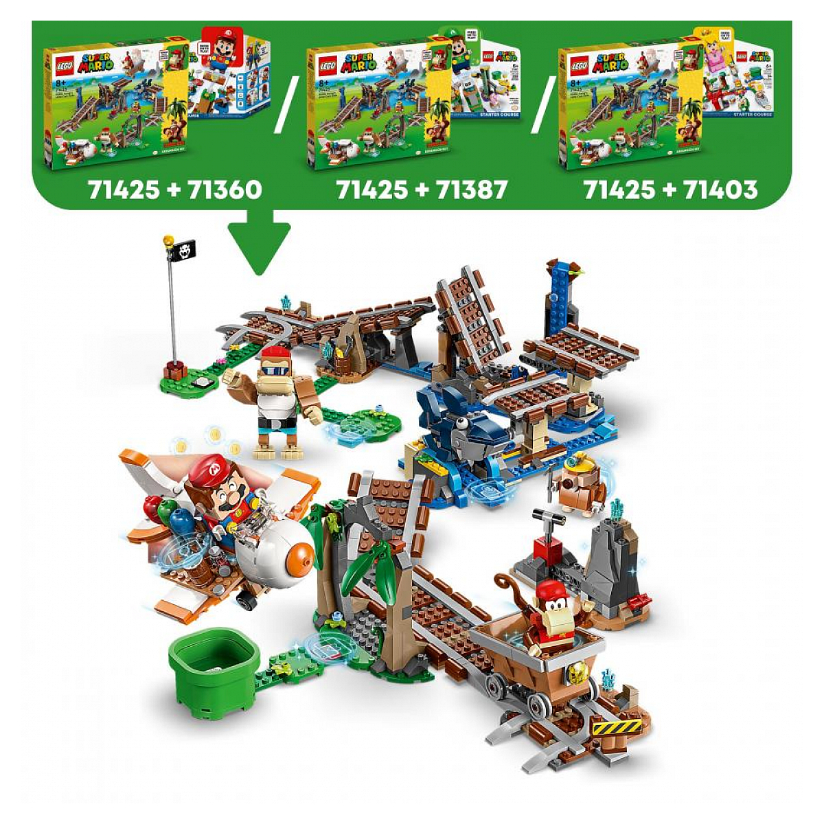 71425 Ensemble d extension course de chariot de mine de diddy kong Super Mario couleur unique, LEGO